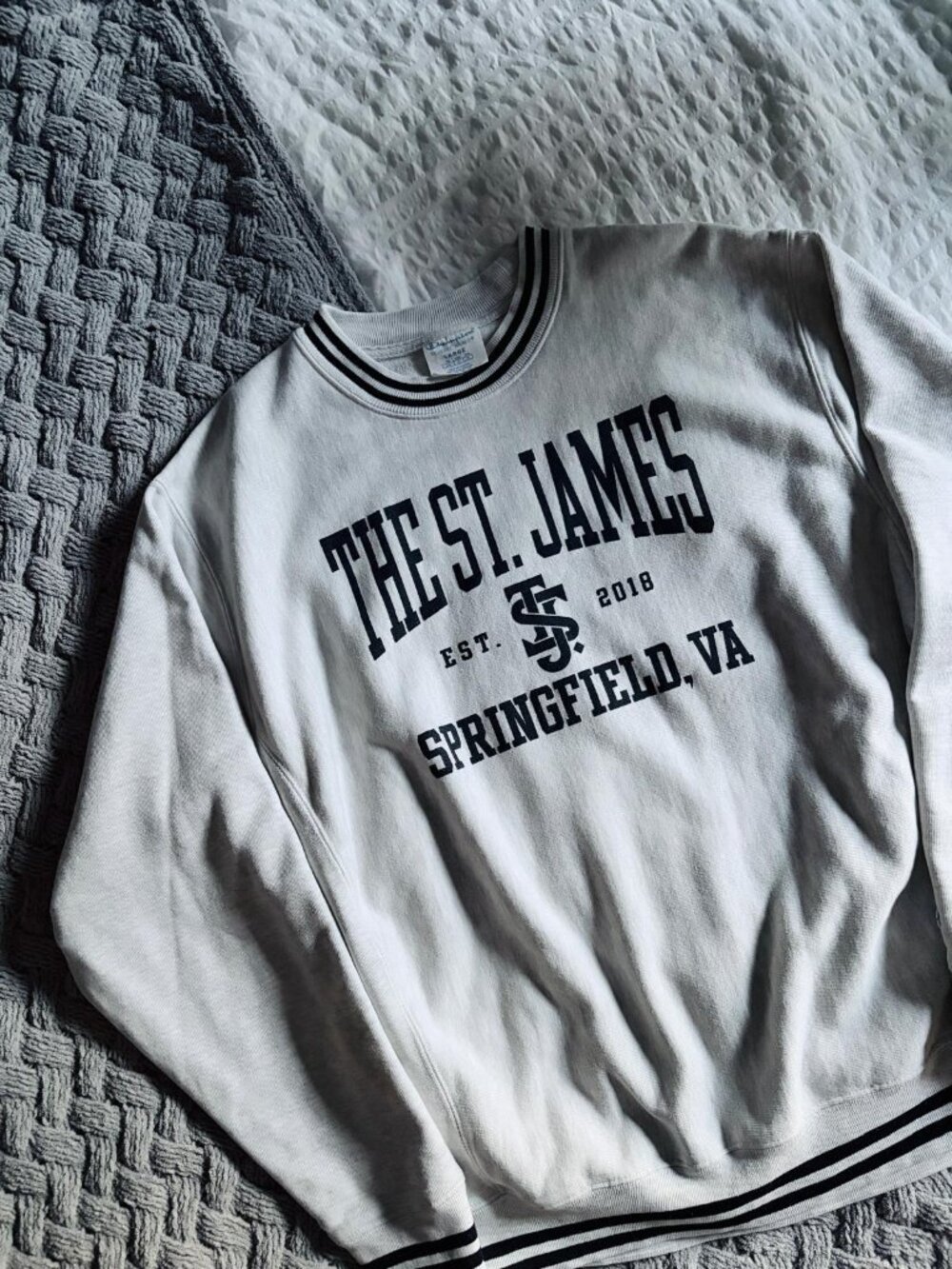 sweatshirt Champion cotton grey navy blue stripes vintage streetwear classic